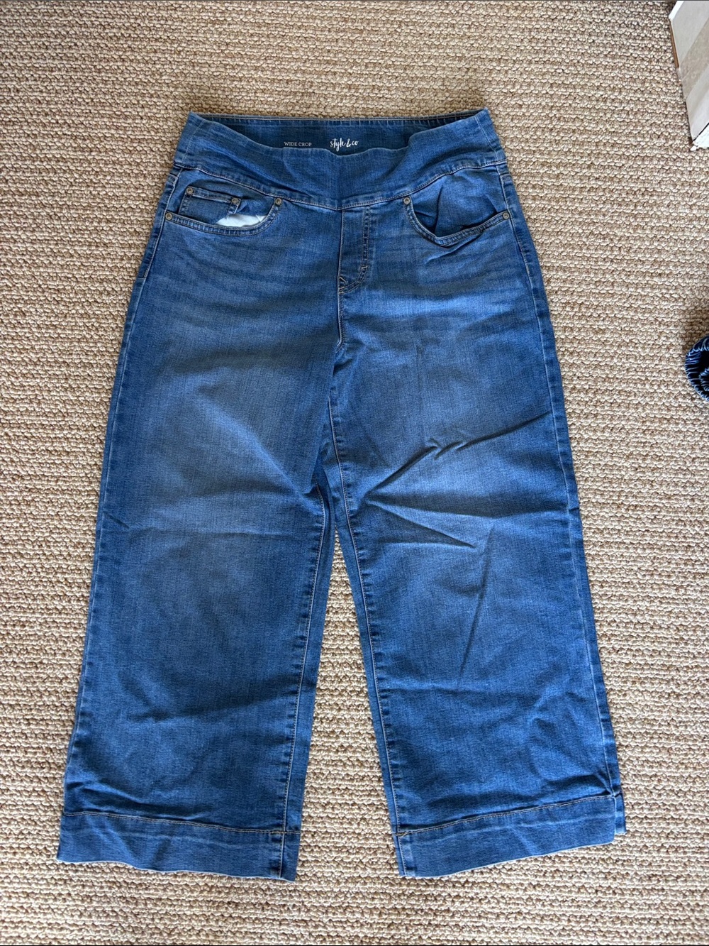 Style & Co. Wide Crop Jeans - Light & Dark Blue Two-Tone